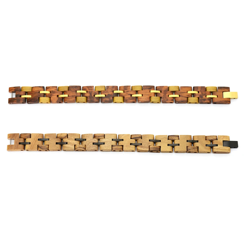 Wooden Bracelets for Men Stainless Steel Link Chain Jewelry