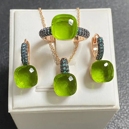 Gun Black Plated Blue Zircon Jewelry Set for Women Includes Ring Earrings Necklace Elegant Crystal Blue Topaz Gift