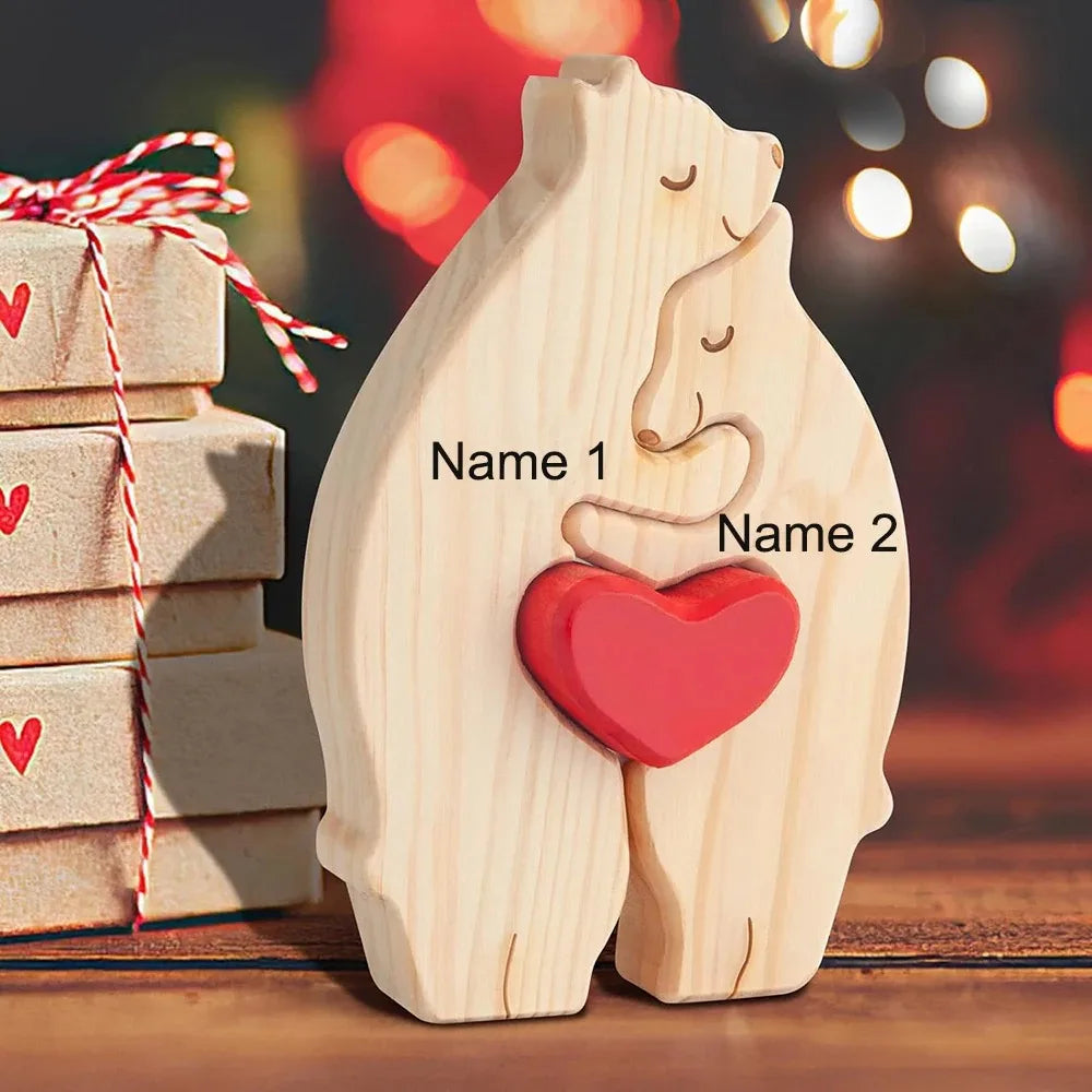 Personalized Name Wooden Bear Family Puzzle Home Decor Gift for Baby Mom