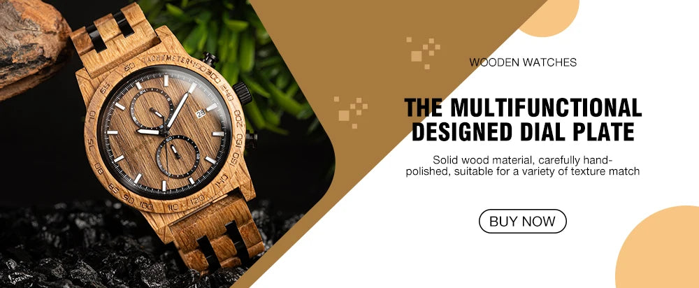 Bobo Bird Wood Watch For Men Luxury Chronograph Auto Date
