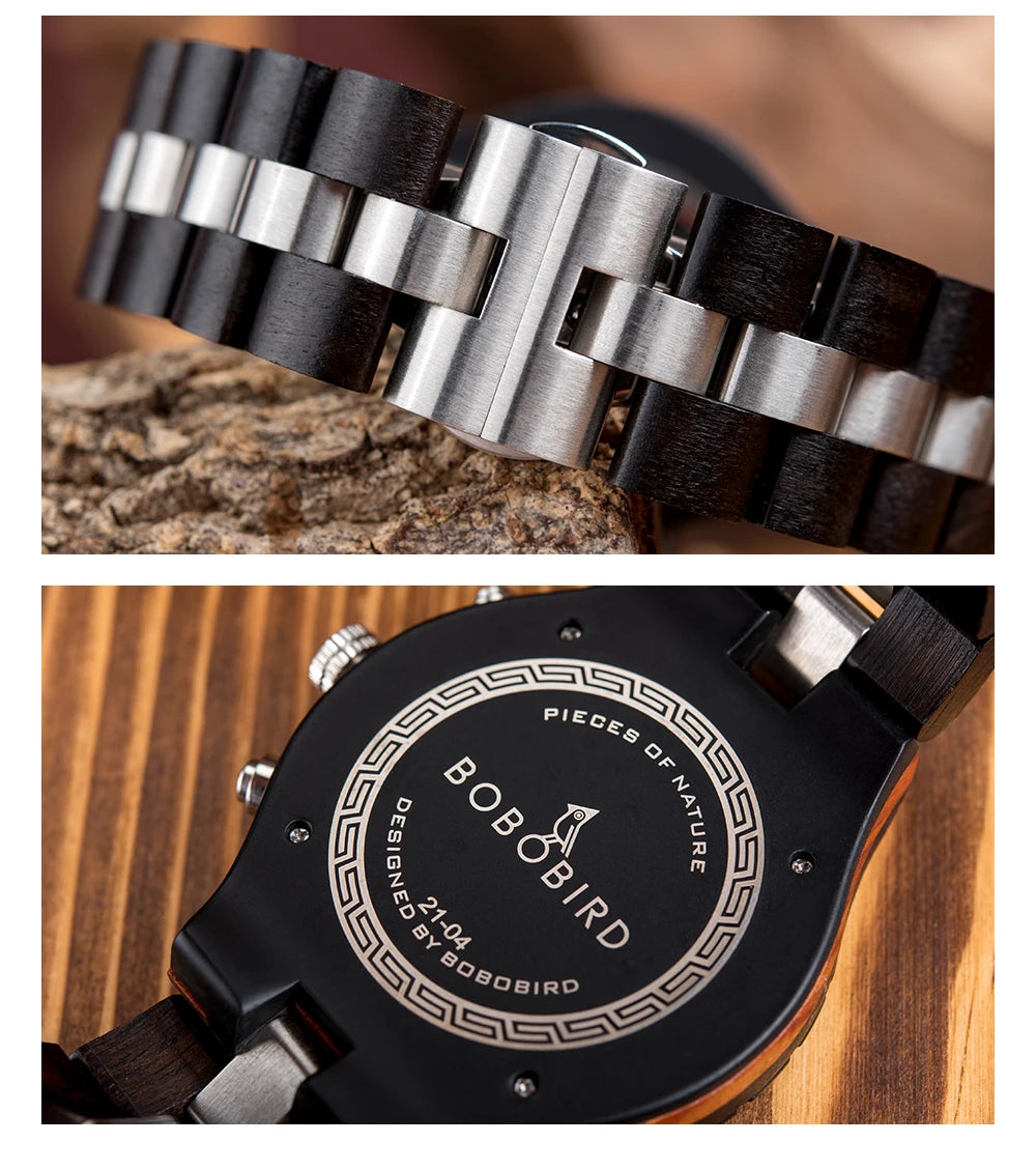 BOBO BIRD Wood Watch Men Chronograph Quartz Timepiece