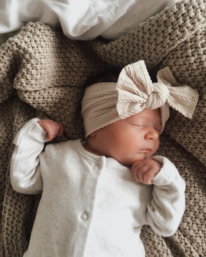 Solid Nylon Bow Headbands for Baby Girls Soft Wide Turbans Hair Accessories