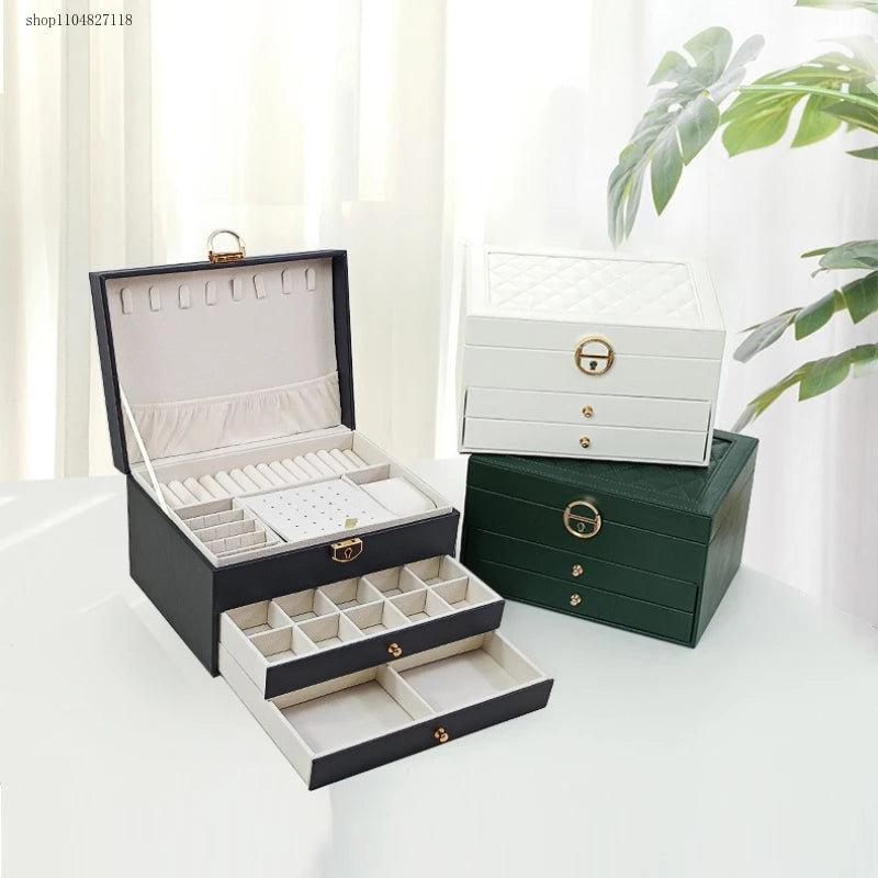 Three Layer Large Capacity Jewelry Storage Box With Compartments For Necklaces Bracelets Rings Watches And Earrings