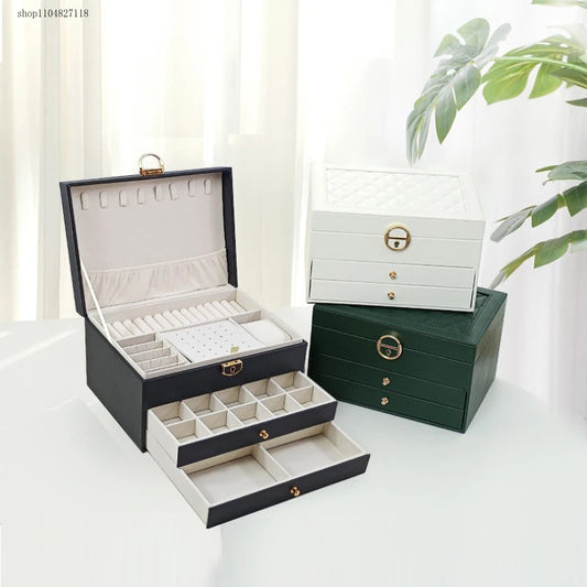 Three Layer Large Capacity Jewelry Storage Box With Compartments For Necklaces Bracelets Rings Watches And Earrings