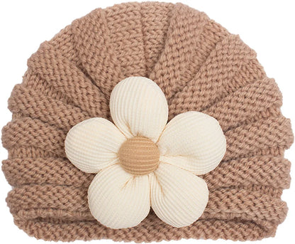 European American Winter Baby Beanie Knitted Flower Hat For Infants