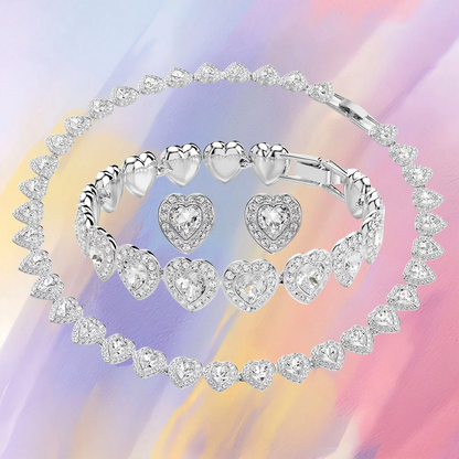 Elegant Heart Shaped Jewelry Set Necklace Earrings Bracelet With Zircon Stones And Pearls For Special Occasions