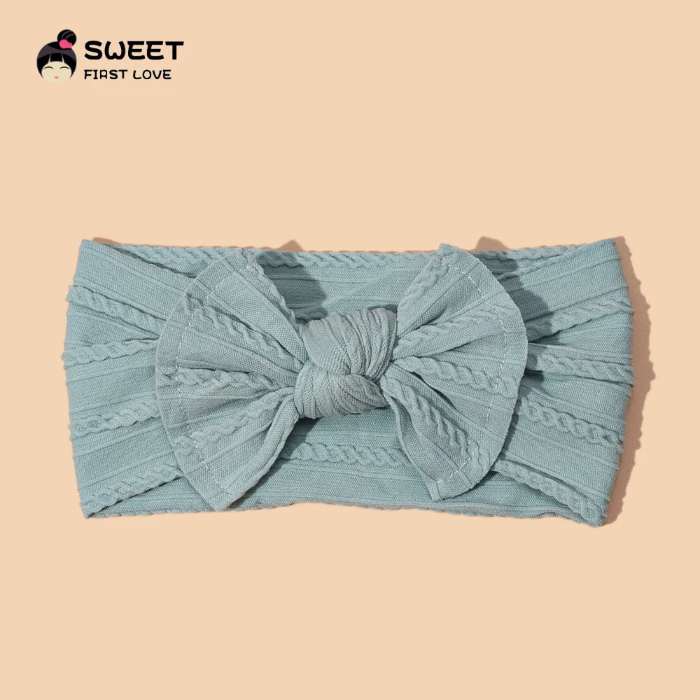 Solid Nylon Bow Headbands for Baby Girls Soft Wide Turbans Hair Accessories