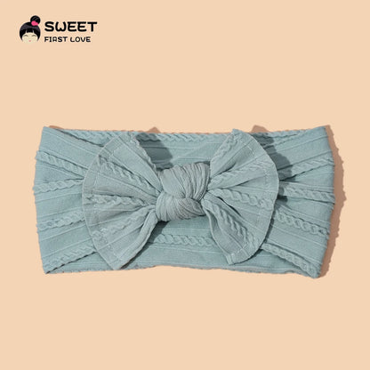 Solid Nylon Bow Headbands for Baby Girls Soft Wide Turbans Hair Accessories