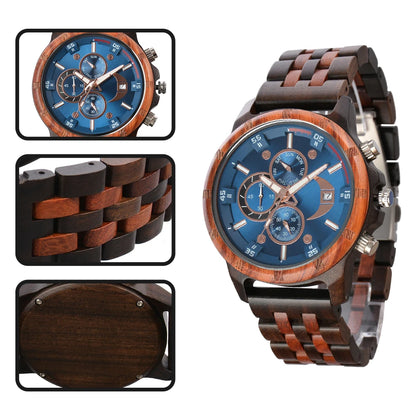 Wooden Mens Wristwatches Quartz Watch With Date And Week