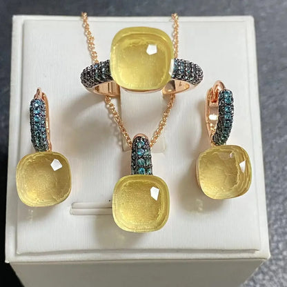 Gun Black Plated Blue Zircon Jewelry Set for Women Includes Ring Earrings Necklace Elegant Crystal Blue Topaz Gift