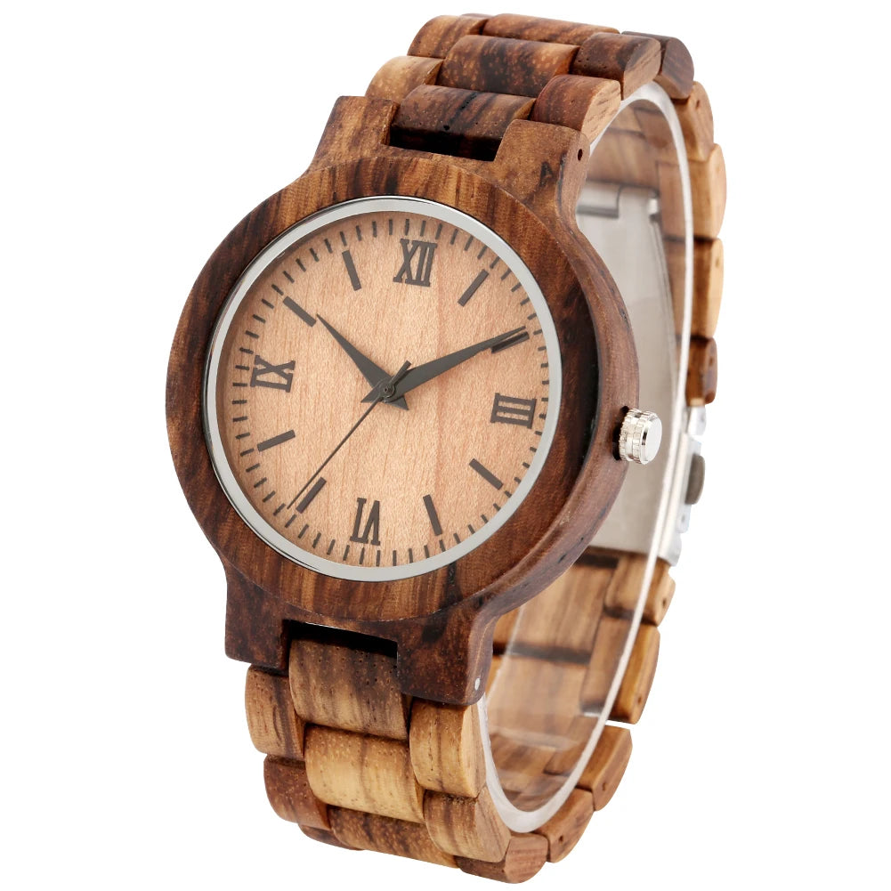Natural Zebrawood Bangle Watch for Men Quartz Wristwatch
