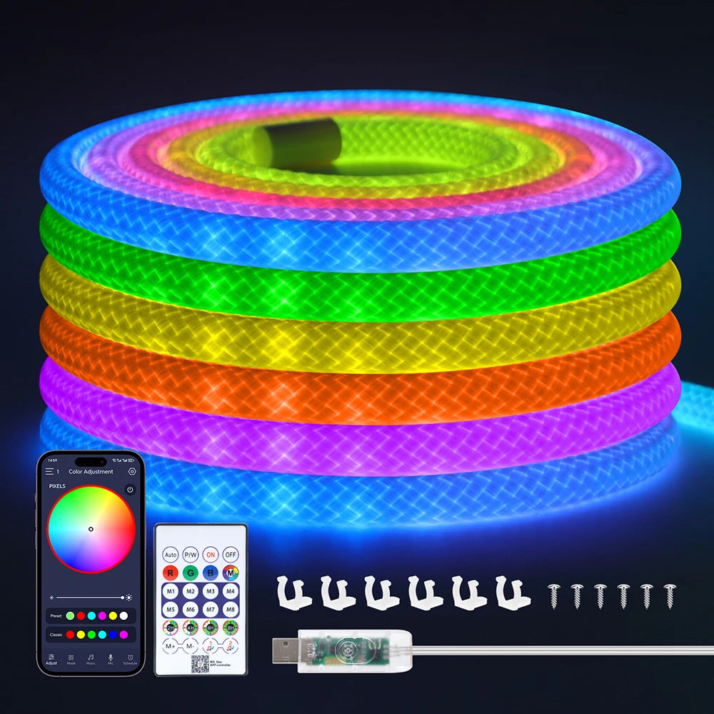 360 Round WS2812B WS2811 Neon LED Strip Kit 5V Bluetooth Addressable RGB IP67