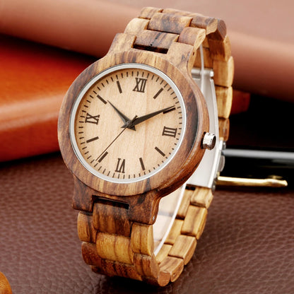 Natural Zebrawood Bangle Watch for Men Quartz Wristwatch