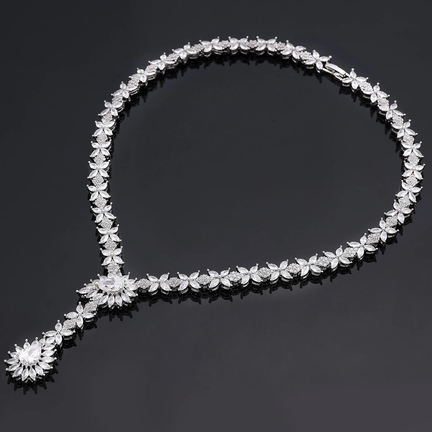 Trendy 4 Piece Water Drop Necklace Earrings Ring Bracelet Wedding Jewelry Set For Women Zircon Crystal Dubai Bridal Gift