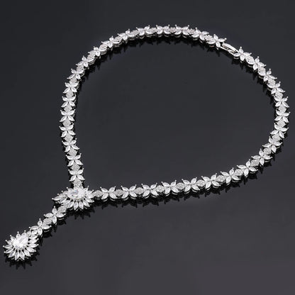 Trendy 4 Piece Water Drop Necklace Earrings Ring Bracelet Wedding Jewelry Set For Women Zircon Crystal Dubai Bridal Gift