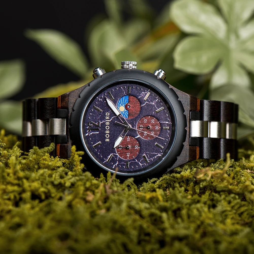 BOBO BIRD Wood Watch Men Chronograph Quartz Timepiece