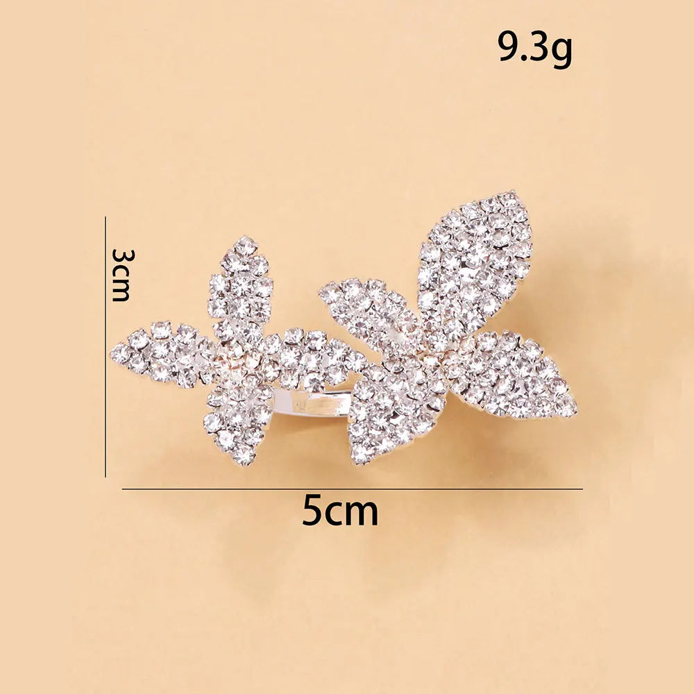 4 Piece Butterfly Flower Collar Necklace Earring Ring Set Rhinestone Jewelry For Women Bridal Open Choker Wedding