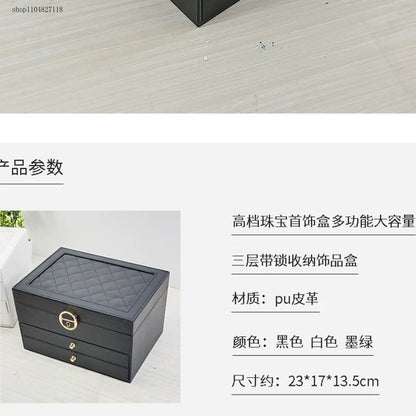 Three Layer Large Capacity Jewelry Storage Box With Compartments For Necklaces Bracelets Rings Watches And Earrings