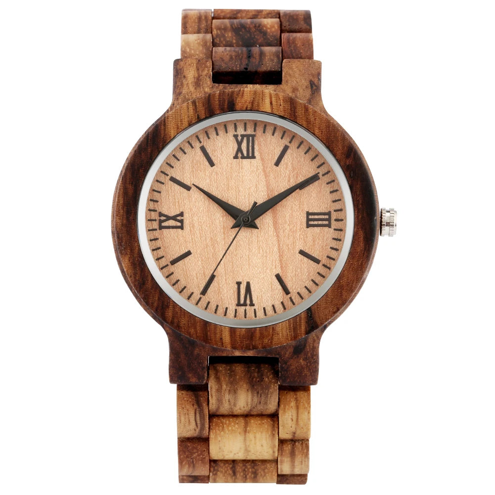 Natural Zebrawood Bangle Watch for Men Quartz Wristwatch