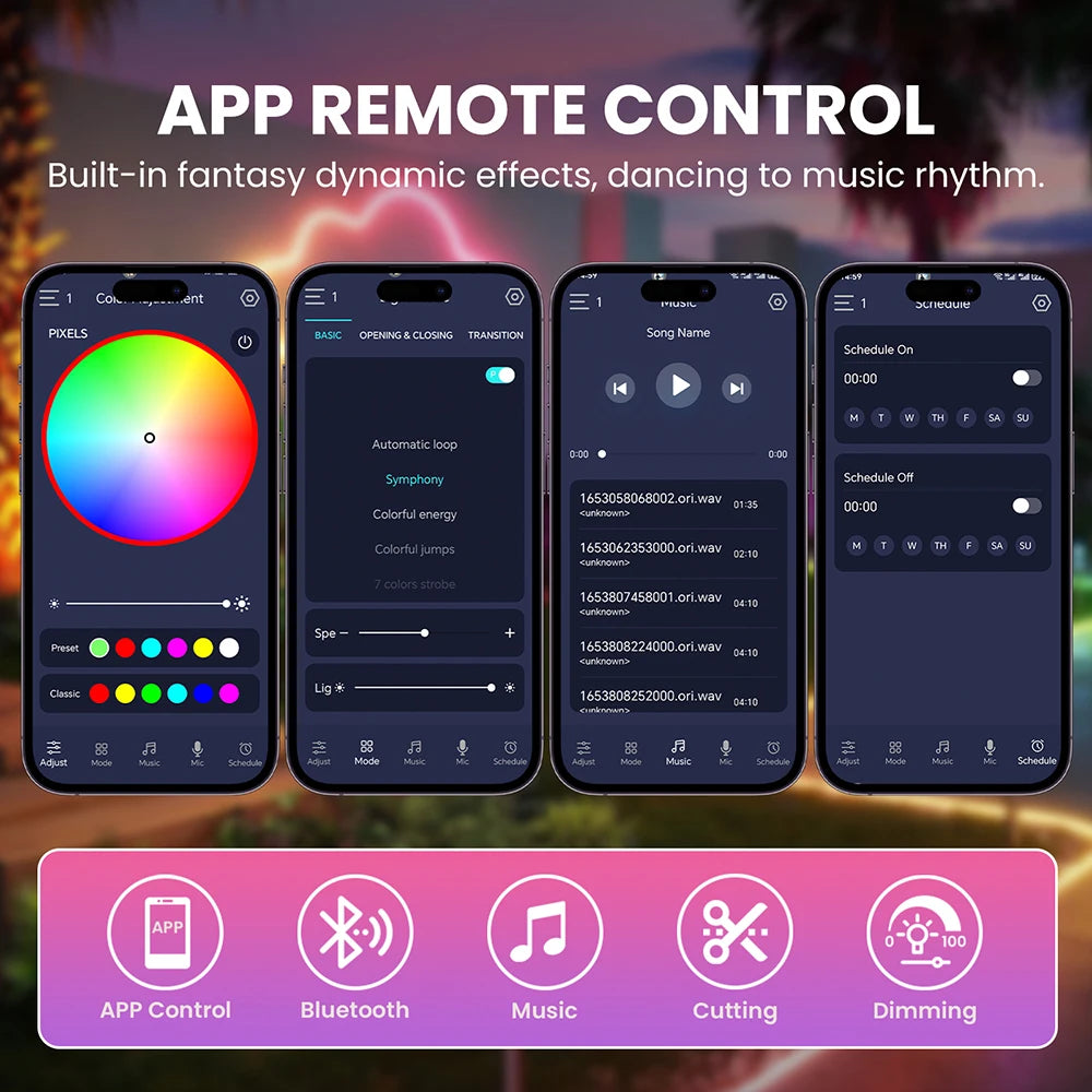 360 Round WS2812B WS2811 Neon LED Strip Kit 5V Bluetooth Addressable RGB IP67