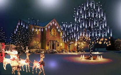 8 Tubes LED Meteor Shower Lights Outdoor Solar Fairy String Christmas Yard Decor