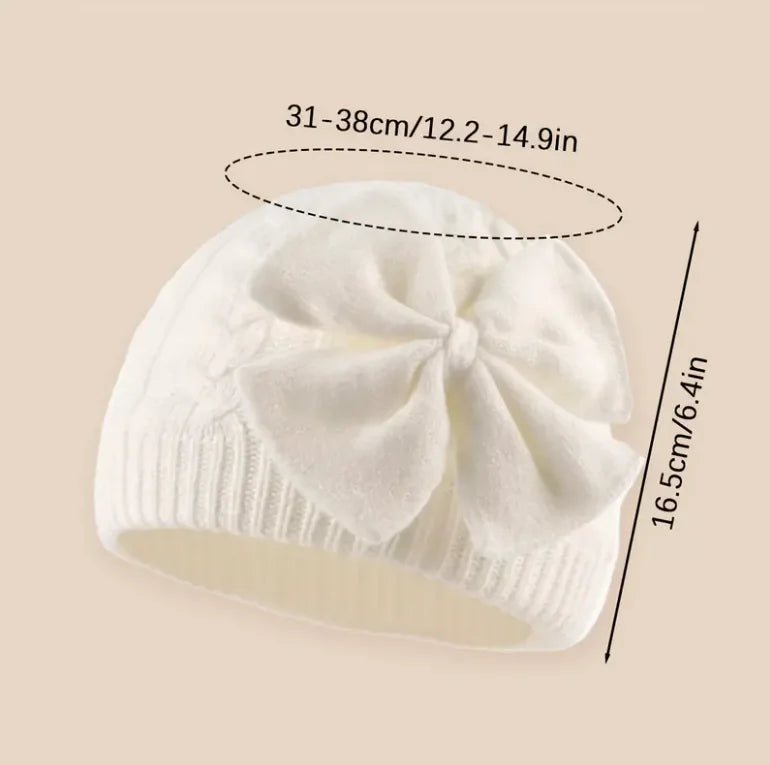 Baby Knit Hat With Large Bow For Girls And Boys Soft Stretchy Winter Beanie