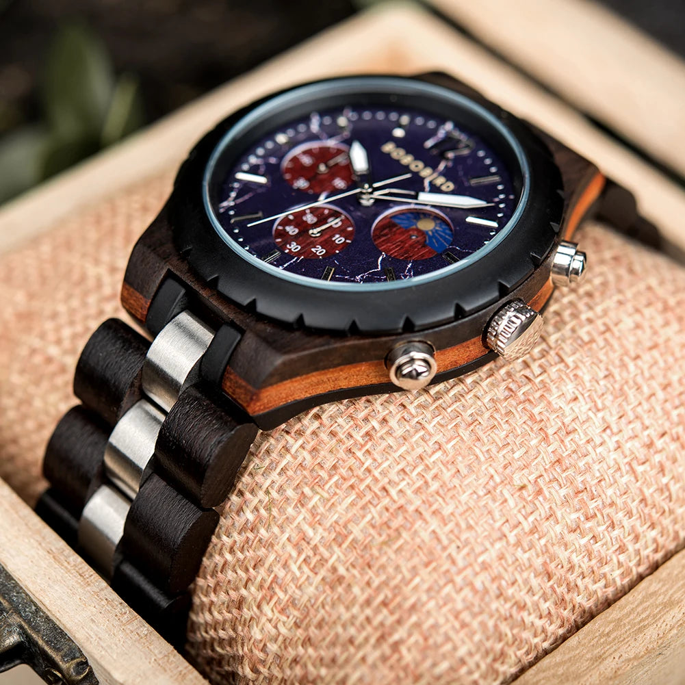 BOBO BIRD Wood Watch Men Chronograph Quartz Timepiece