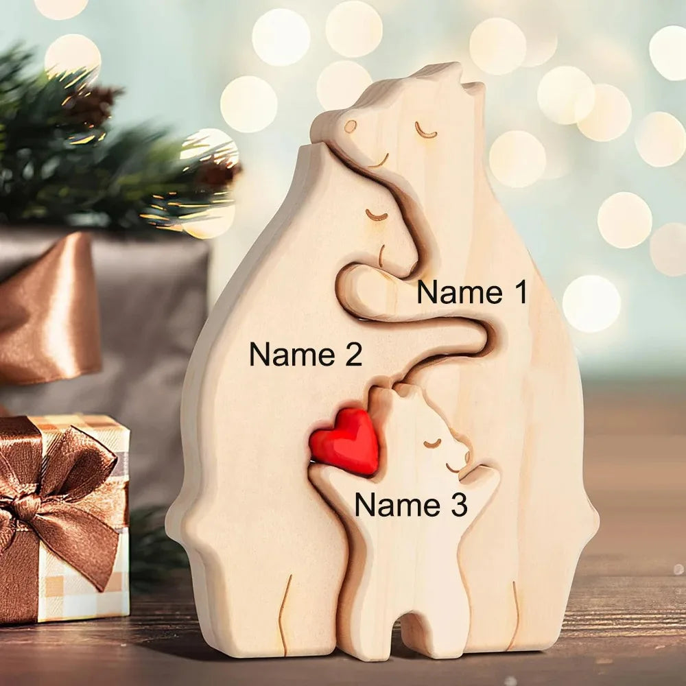 Personalized Name Wooden Bear Family Puzzle Home Decor Gift for Baby Mom