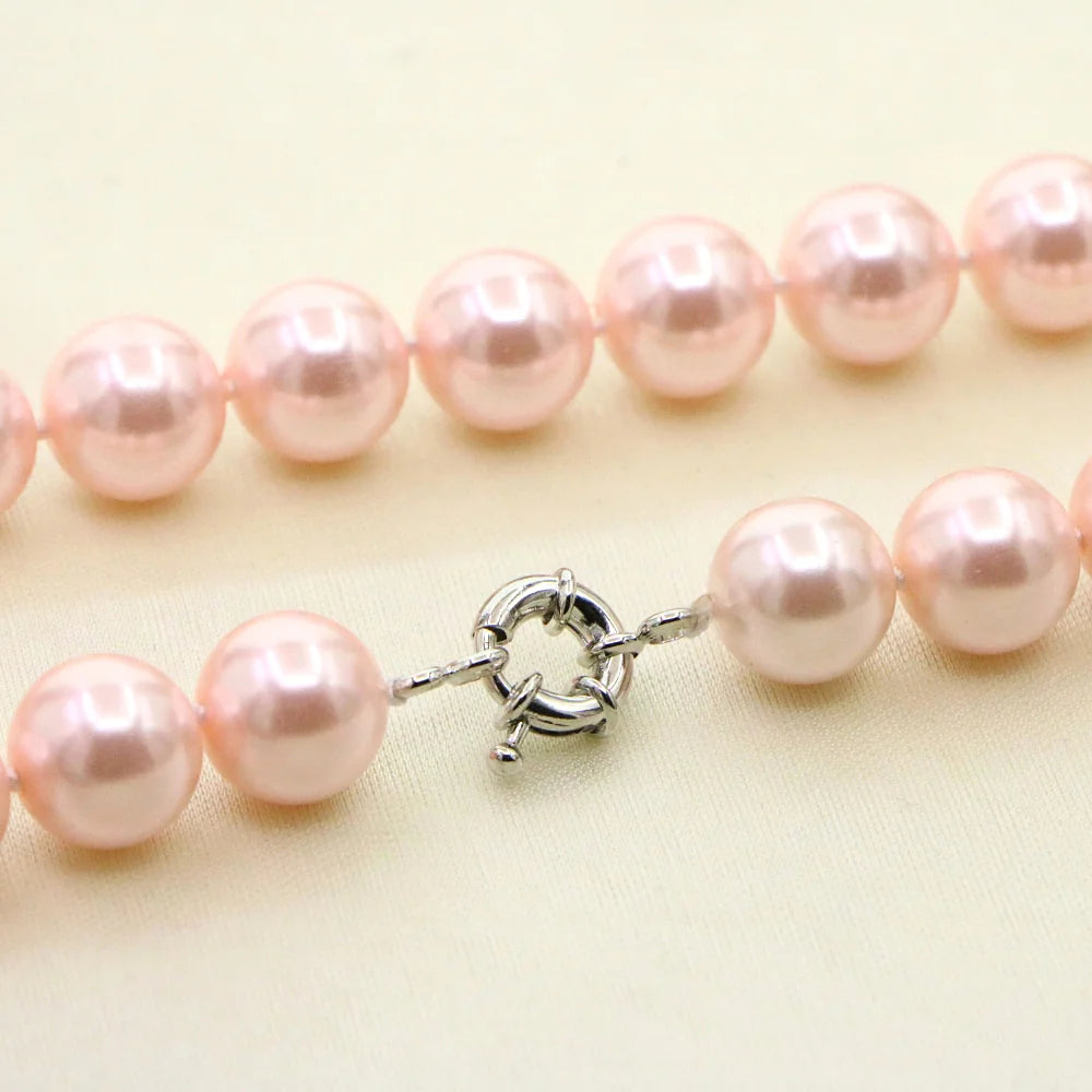 12mm Pink Pearl Jewelry Set For Women Necklace Bracelet Earrings Fashion Gift Sets For Mothers Day Anniversary Christmas