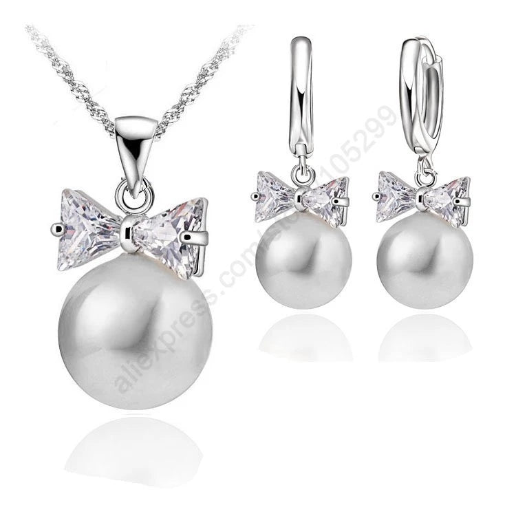 Genuine 925 Sterling Silver Bridal Jewelry Sets With Pearls For Women Girls Engagement Anniversary Gift Wholesale