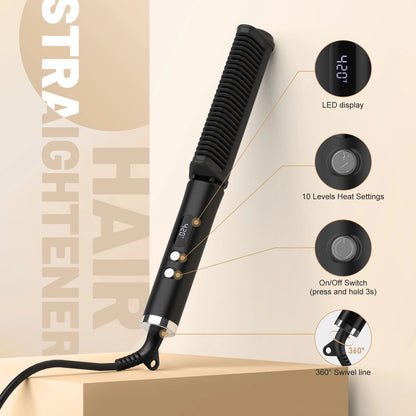 Hair Straightening Comb 240 to 420 F Negative Ion Ceramic Heating 360 Rotating