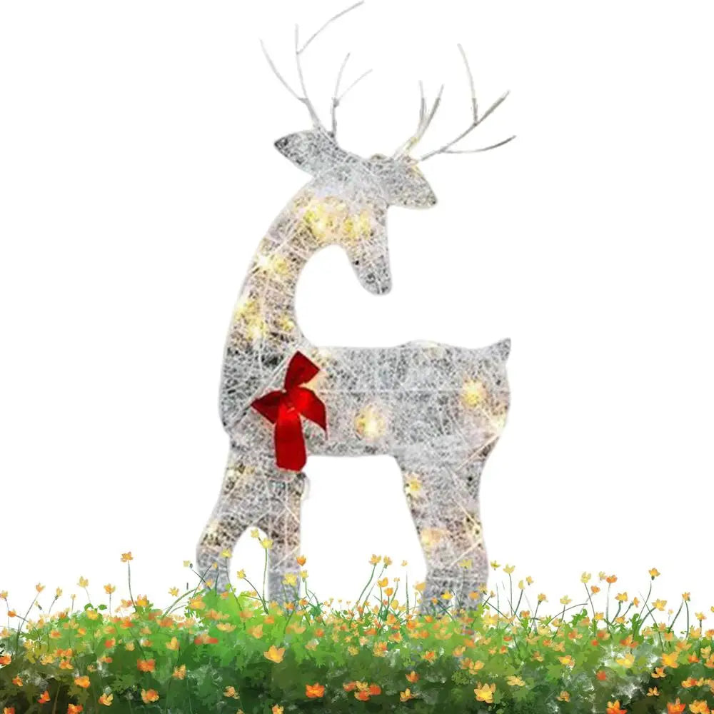 Led Light Iron Art Elk Deer Lighted Christmas Glow Reindeer Xmas Garden Decor