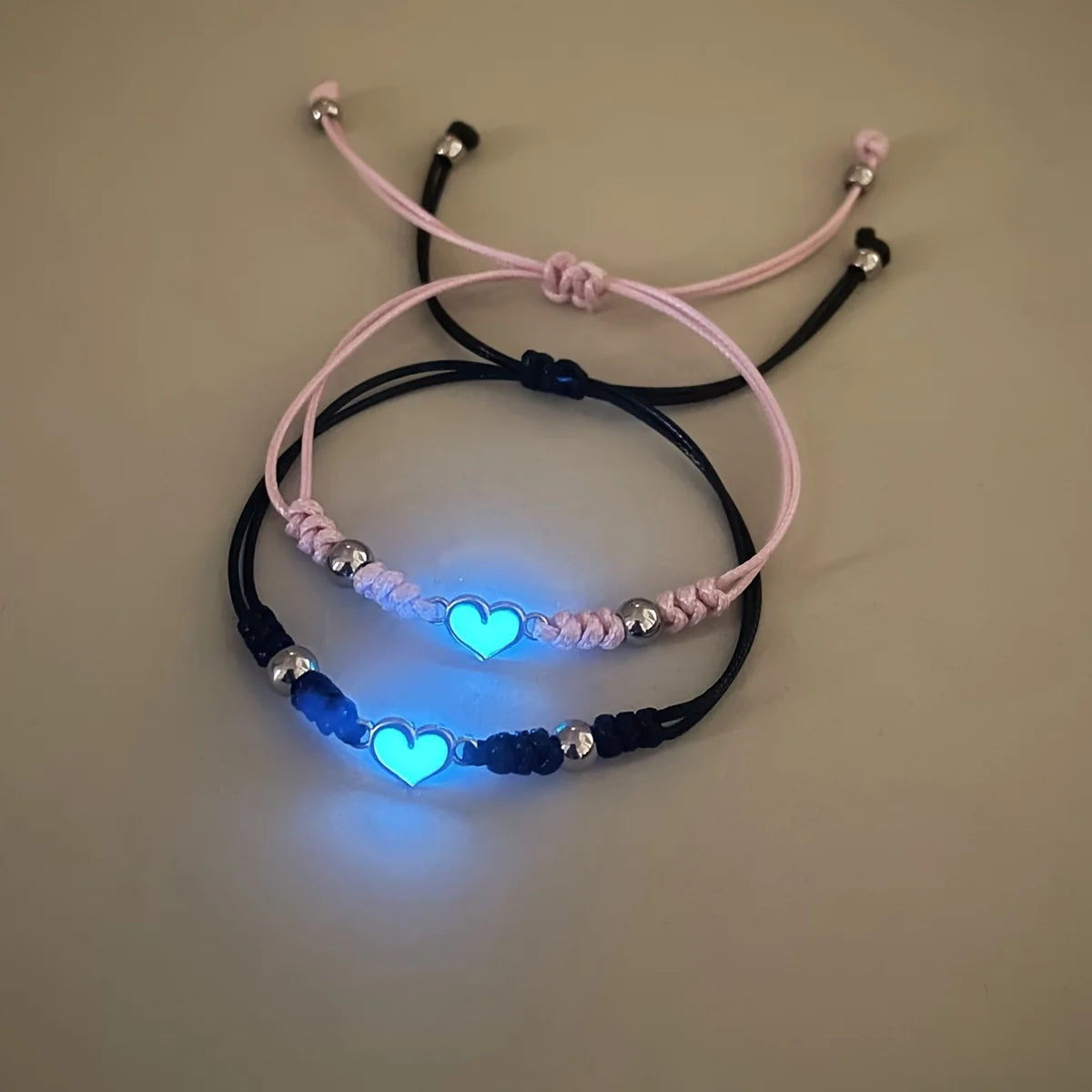 Luminous Small Love Couple Bracelet 2 Handwoven Heart Rope