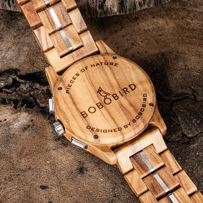 Bobo Bird Mens Wooden Chronograph Watch With Luminous Hands