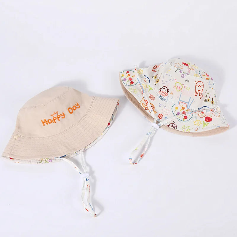 Double Sided Baby Bucket Hat Cute Letter Embroidered Fisherman Panama Cap