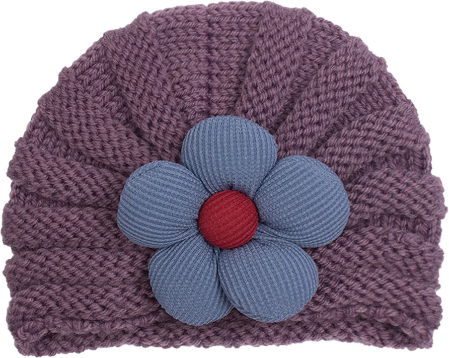 European American Winter Baby Beanie Knitted Flower Hat For Infants