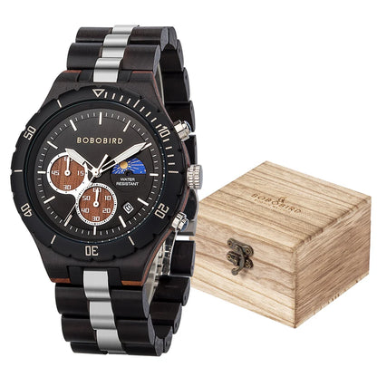 BOBO BIRD Wood Watch Men Chronograph Quartz Timepiece