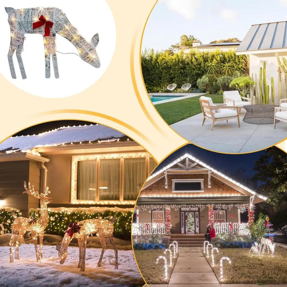 Led Light Iron Art Elk Deer Lighted Christmas Glow Reindeer Xmas Garden Decor