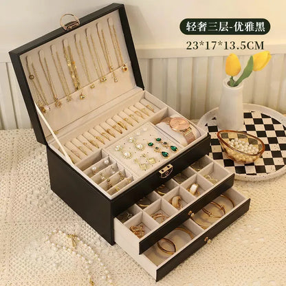 Three Layer Large Capacity Jewelry Storage Box With Compartments For Necklaces Bracelets Rings Watches And Earrings