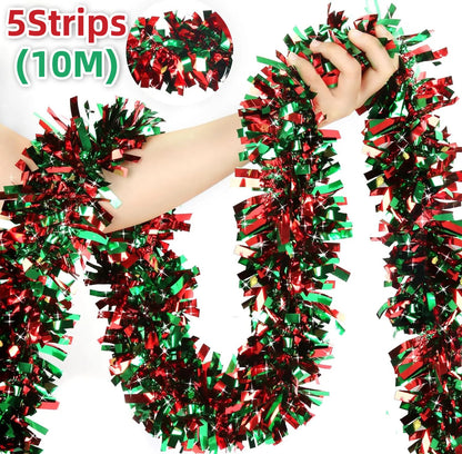 Christmas Tinsel Garlands 50M Red Green Decoration for Bar Tops Wreath Tree