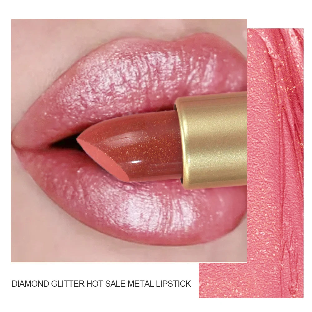 Pearlescent Pink Glitter Velvet Lipstick Waterproof Long Lasting Matte Lip Color