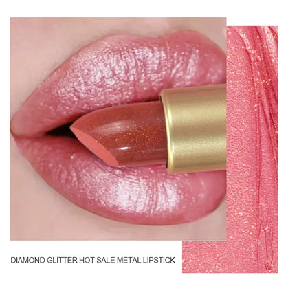 Pearlescent Pink Glitter Velvet Lipstick Waterproof Long Lasting Matte Lip Color