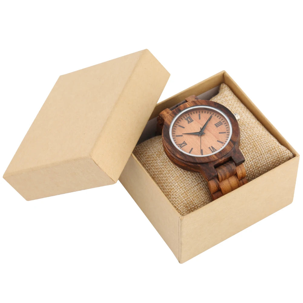 Natural Zebrawood Bangle Watch for Men Quartz Wristwatch