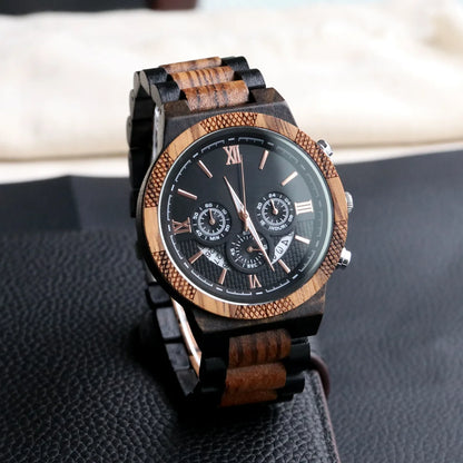 Wooden Watch For Men Multifunction Quartz Wristwatch