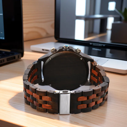 Wooden Mens Quartz Wristwatch With Date Week Display Box