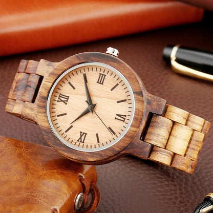 Natural Zebrawood Bangle Watch for Men Quartz Wristwatch