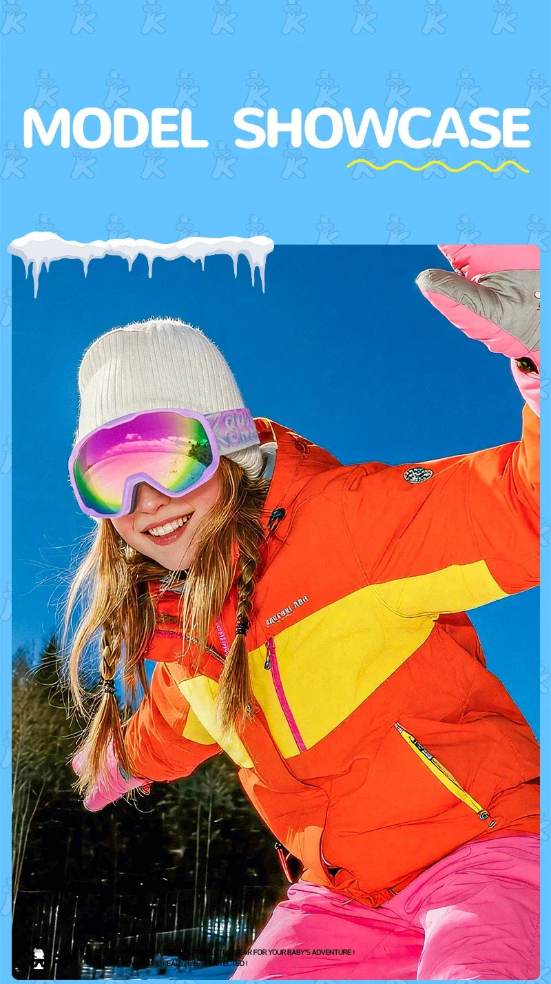 Kapvoe Child Snow Goggles UV400 Anti Fog Lenses Ski Snowboard Glasses