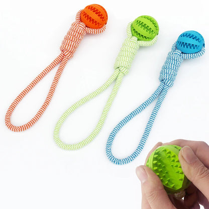 Dog Tooth Cleaning Ball Toy With Rope Rubber Chew Toy For All Sizes