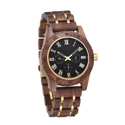 Wooden Wristwatch For Men Quartz Date Week Timepiece Box