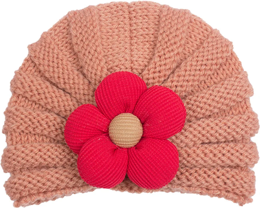 European American Winter Baby Beanie Knitted Flower Hat For Infants